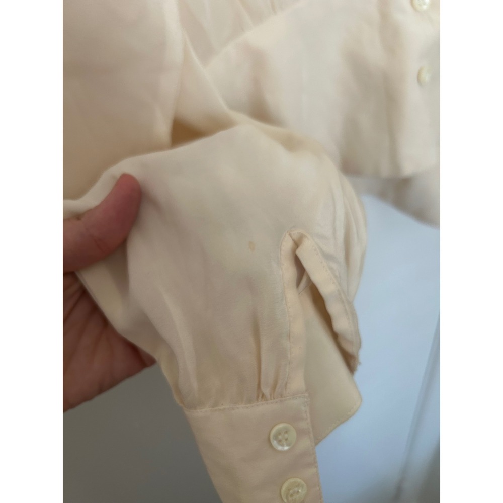 Vtg Argenti Blouses Cream 100% Silk Button Down Cinched Waist Shirt Size 8 - Picture 5 of 7
